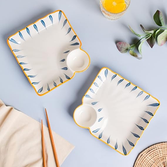 Ceramic Chip and Dip Snack Plate with Dip Section